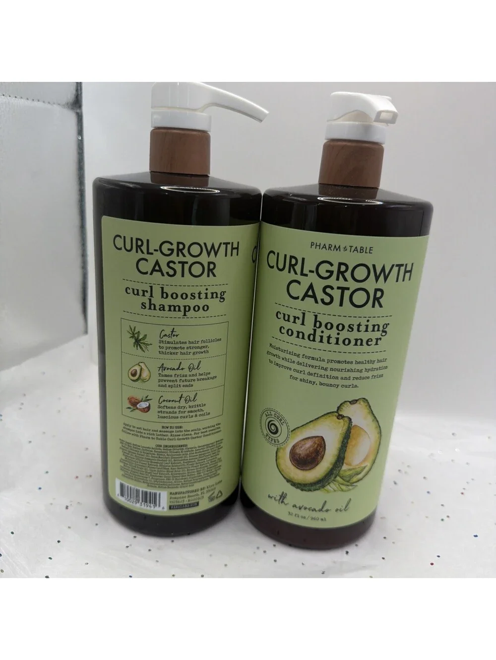 PHARM TO TABLE Curl Growth Castor Shampoo & Conditioner 32oz Avocado Oil Duo